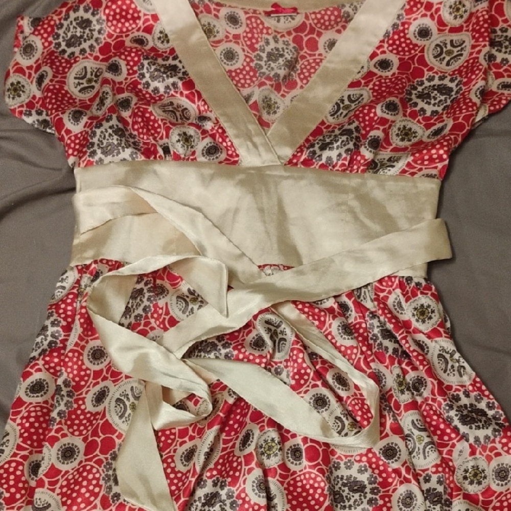 Red and Cream Floral Wrap Dress